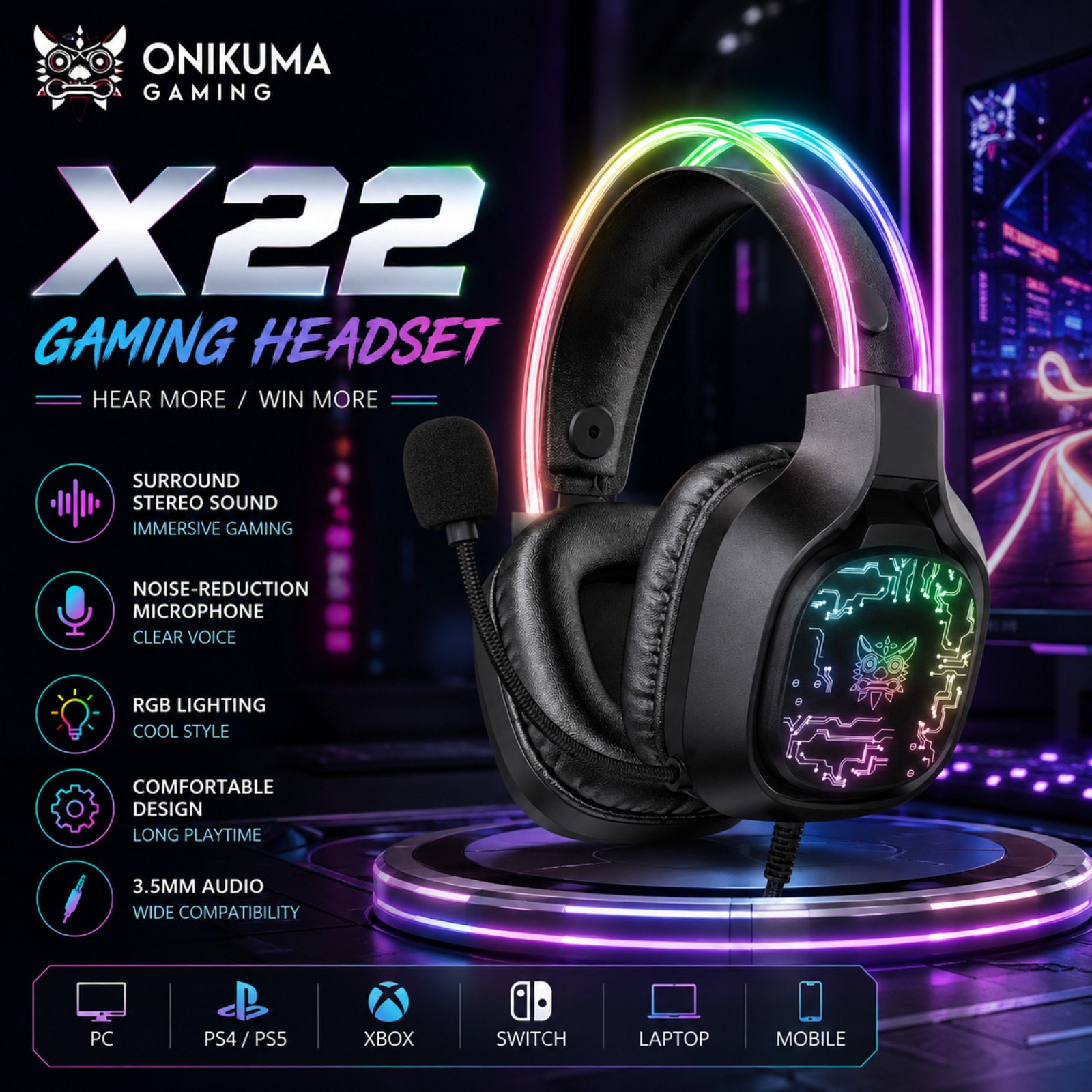 ONIKUMA X22 Wired Gaming Heads - огляд і ціна Gaming Headset With Mic Rgb
